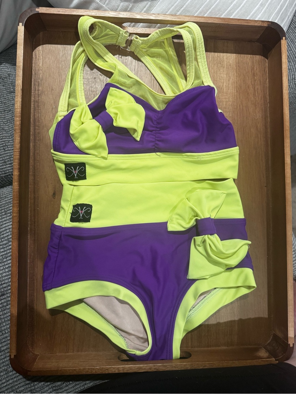 Kandi Kouture CM Girls' Neon Yellow & Purple Bow Dance Matching Set